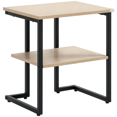 HOMCOM Mesa Auxiliar con Estante Mesita de Salón para Dormitorio Estudio Oficina Estilo Moderno 45x35x48 cm Natural
