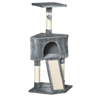 PawHut Corner Cat Tree Scratching Post Tower Grey