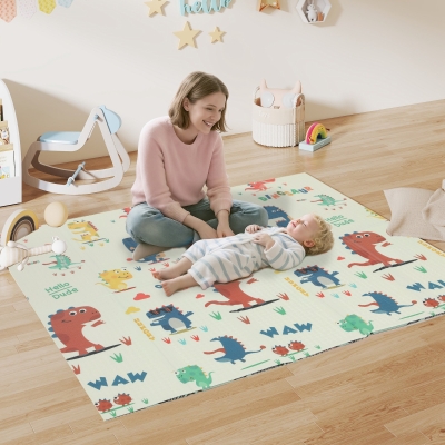 AIYAPLAY Alfombra de Juego para Bebés 196 x 176 x 1,5 cm Plegable Alfombra de Gateo Multicolor