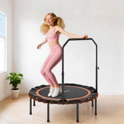 SPORTNOW Fitness-Trampolin mit verstellbarem Handlauf, Sport-Trampolin für drinnen und draußen, Stahl, Kunststoff, Orange