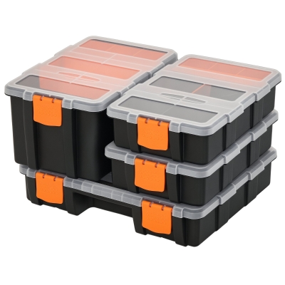 DURHAND Set of 4 Plastic Tool Storage Boxes Black Orange