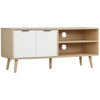 HOMCOM Mueble para TV Moderno con 2 Puertas y 2 Estantes para Televisores de hasta 46" 110x39x48,8 cm Natural y Blanco