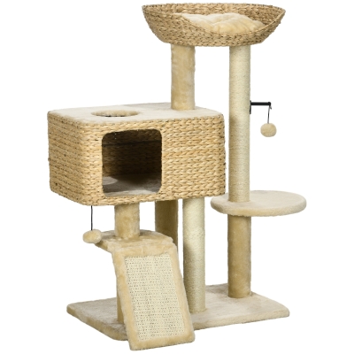 PawHut Cat Tree Tower 95cm with Scratching Post Beige