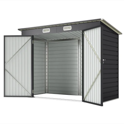 Outsunny Stalen tuinschuurtje, Geräteschuppen, Dubbele Deuren, 249B x 121D x 166/183H cm, Grijs(m-13)