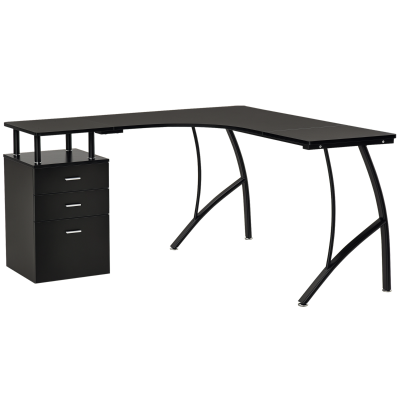 HOMCOM L-Shaped Desk with Storage Drawer Black 143.5cm