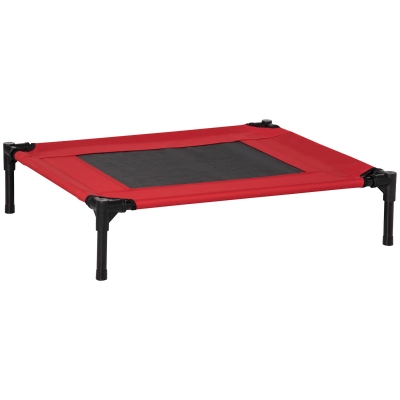 PawHut Cooling Raised Dog Bed, Portable Elevated Cat Camping Bed with Metal Frame Black and Red, for Medium Dogs