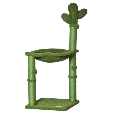 PawHut Albero Tiragraffi per Gatti fino 4.5kg a Forma di Cactus con Palline e Amaca, 40x40x96cm – Verde