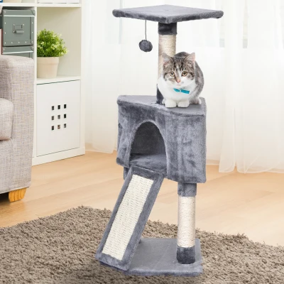 PawHut Corner Cat Tree for Indoor Cats, Kitten Tower with Scratching Post - Grey