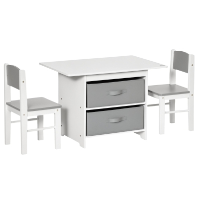 HOMCOM Kids Table & Chairs Set White with Storage Drawers
