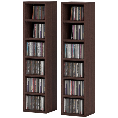 HOMCOM Set von 2 CD-DVD-Speicherschränken mit 12 Fächern 21 x 19,2 x 88,3 cm Kapazität 160 CDs braun
