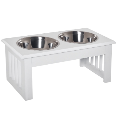 PawHut Gamelles Chiens Surélevées 2x0,9L Inox Bois Blanc