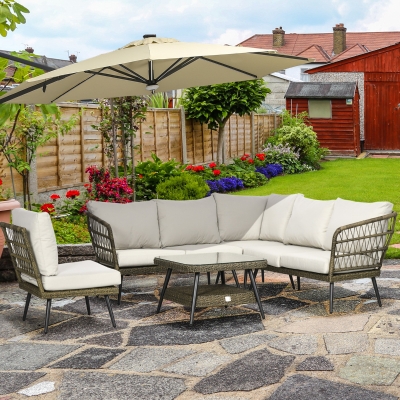 Outsunny 6-Seater Rattan Corner Sofa with Cushions, Grey