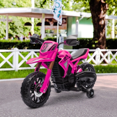 AIYAPLAY Moto Eléctrica para Niños de +3 Años Moto de Batería para Niños 12V con Ruedas Auxiliar y Bocina Carga 30 kg Rosa