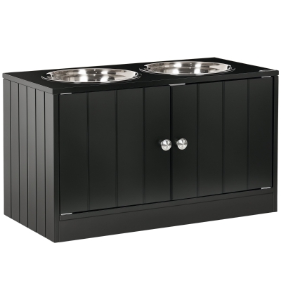 PawHut Raised Pet Feeder with Storage & Two Bowls - Black