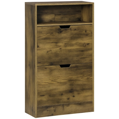 HOMCOM Shoe Cabinet Slim 2-Drawer Rustic Brown 12 Pairs