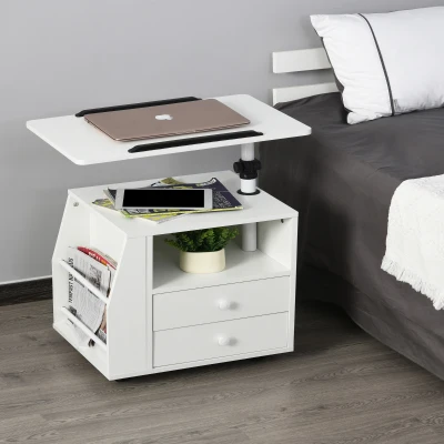 HOMCOM Functional Swivel Bedside Table End Table Side Table for Living Room Nightstand for Bedroom