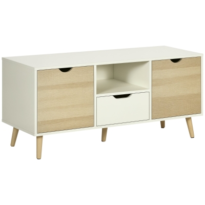 HOMCOM Mueble de TV con Cajón y 2 Puertas para Televisores de hasta 50" 110x40x50 cm Blanco y Madera Natural