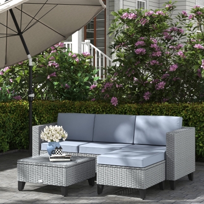 Outsunny 5-Piece Rattan Patio Set with Corner Sofa Grey