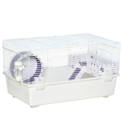 PawHut 2-Tier Hamster Cage Small Animal Habitat with Wheel, White