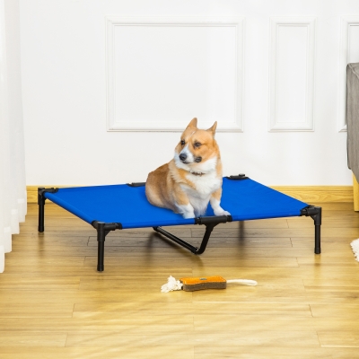 PawHut Cooling Elevated Dog Bed, Portable Raised Pet Cot with Breathable Mesh, Metal Frame, for Large Sized Dogs, Blue