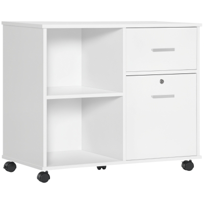 Vinsetto Meuble Bureau Blanc 2 Tiroirs Verrouillable Bois