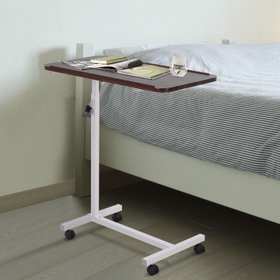 HOMCOM Height Adjustable End Table with Wheels Mobile Sofa Side Table for Living Room, Bedroom, Brown