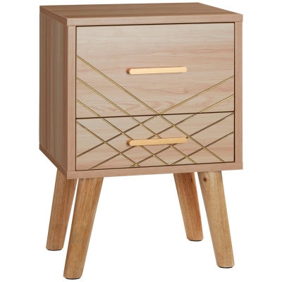 HOMCOM Bedside Cabinet Scandinavian Wood Legs Natural