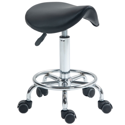 HOMCOM Saddle Stool Rolling Chair for Salon Black