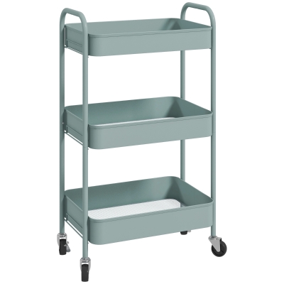 HOMCOM Carrito de Almacenamiento con 3 Cestas y Marco de Acero para Salón Dormitorio Oficina Cocina 45x30,6x79 cm Azul Claro