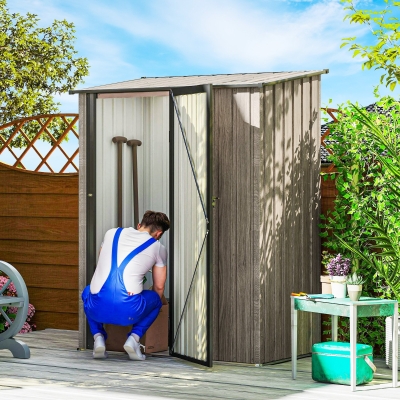 Outsunny Metal Garden Storage Shed Lockable 5x3ft Light Grey