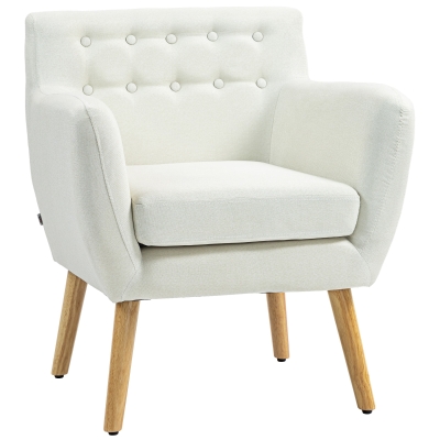 HOMCOM Butaca para Dormitorio con Reposabrazos y Patas de Madera Sofá Individual Carga 125 kg para Oficina Crema