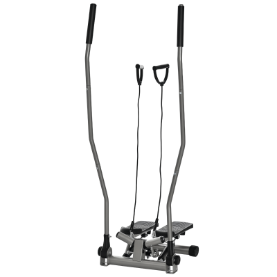 Stepper Fitness cu Maner, Bante Elastice, LCD, Oțel/ABS, Argintiu-Negru
