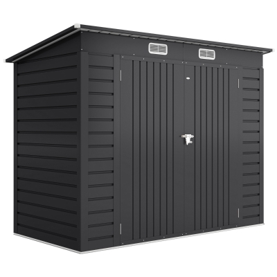 Outsunny Stalen tuinschuurtje, Geräteschuppen, Dubbele Deuren, 249B x 121D x 166/183H cm, Grijs(m-1)