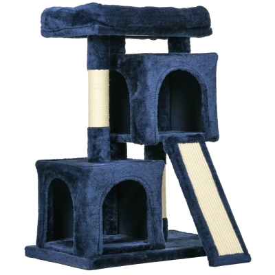 PawHut Sisal Cat Activity Tree w/ 2 House Navy Blue