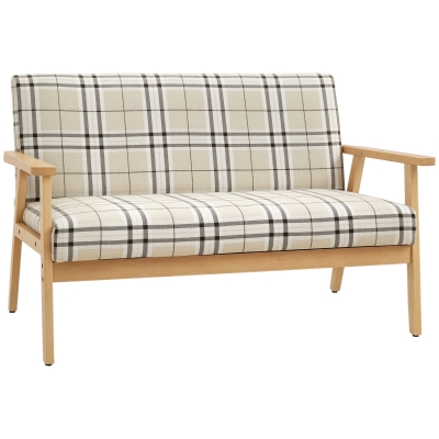 HOMCOM Compact Loveseat Sofa Rubber Wood Frame Beige