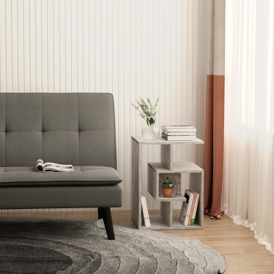 HOMCOM Side Table with Storage, 3 Tier End Table with Multiple Open Shelves, Small Coffee Table for Living Room, Cement Colour
