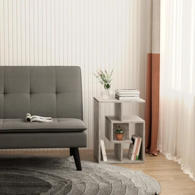 HOMCOM Side Table with Storage, 3 Tier End Table with Multiple Open Shelves, Small Coffee Table for Living Room, Cement Colour