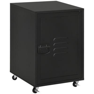 HOMCOM Industrial Rolling Bedside Table Black with Wheels