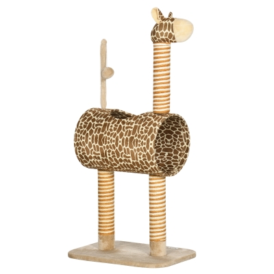 PawHut Giraffe-Designed Cat Tree, with Scratching Posts, Cat Tunnel, Toy Ball - Beige