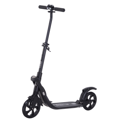 HOMCOM Patinete Plegable para Adultos y Niños +14 años Scooter Ligero con Manillar Altura Ajustable Tipo Monopatín con Freno Grandes Ruedas Ø200 mm Amortiguador Aluminio Carga 100 kg Negro