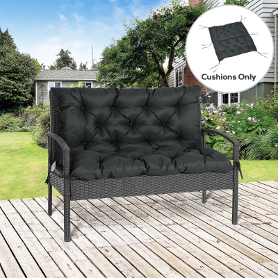 Outsunny 2 Seater Bench Cushion - Garden Chair Cushion with Back and Ties for Indoor and Outdoor Use, 98 x 100 cm, Black