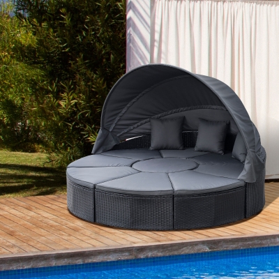 Outsunny 4-Piece Rattan Garden Daybed Set with Canopy, Black