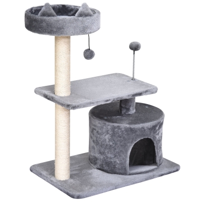 PawHut Mult Level Cat Tree for Indoor Cats with Scratching Post Bed Condo Perch, Kitten Climbing Tower, Grey