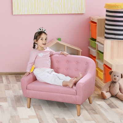 HOMCOM 2 Seater Toddler Chair Kids Mini Sofa Children Armchair Seating Chair Bedroom Playroom Furniture Pink