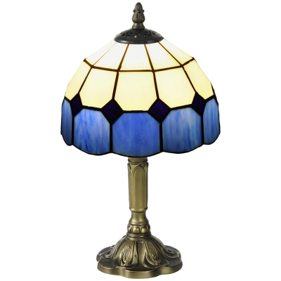 HOMCOM Handmade Stained Glass Table Lamp, Antique Bedside Lamp for Bedroom, Living room, Home, Nightstand, Decorative Night Light, Blue