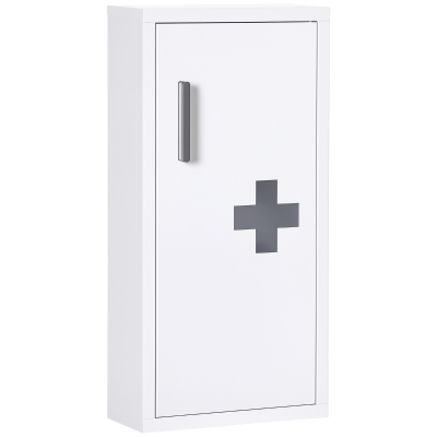 kleankin Medizinschrank, 3 Innenfächer, Magnetverschluss, Kreuzsymbol, Stahlgehäuse, weiß, 30 x 12 x 60 cm