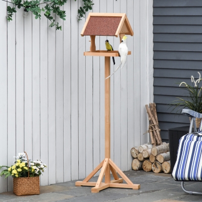 PawHut Wooden Bird Table, Bird Feeding Station Free Standing Feeder for Garden Outdoor 55 x 55 x 144cm