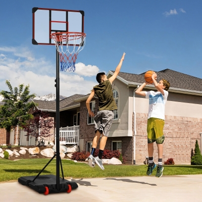SPORTNOW Basketball Hoop and Stand Height Adjustable with Backboard Weighted Base, Wheels, 1.8–2 m, Black and Red