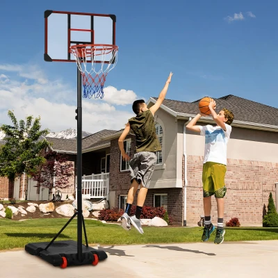 SPORTNOW Basketball Hoop and Stand Height Adjustable with Backboard Weighted Base, Wheels, 1.8–2 m, Black and Red