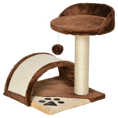 PawHut Cat Tree Scratcher Post Kitten Activity Centre Climber Hanging Ball Brown